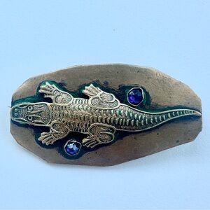 1910s brass alligator sash pin
